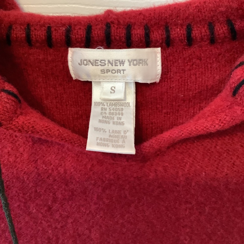 Jones New York Sport Red Lambswool Fringe Hooded Sweater Southwestern Small - Picture 6 of 8